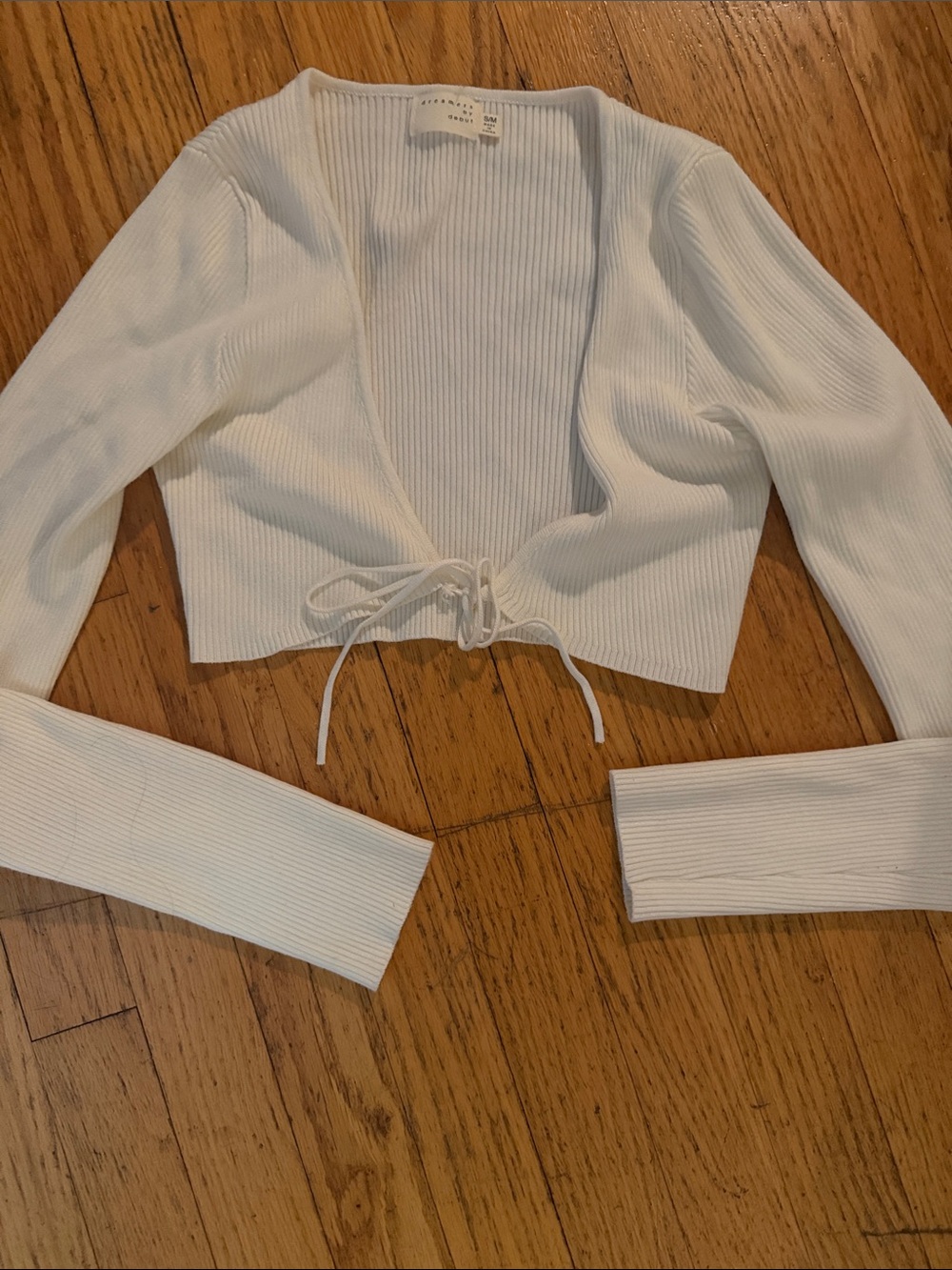 Y2K Ribbed Tie-Front Cropped Cardigan - Picture 2 of 6